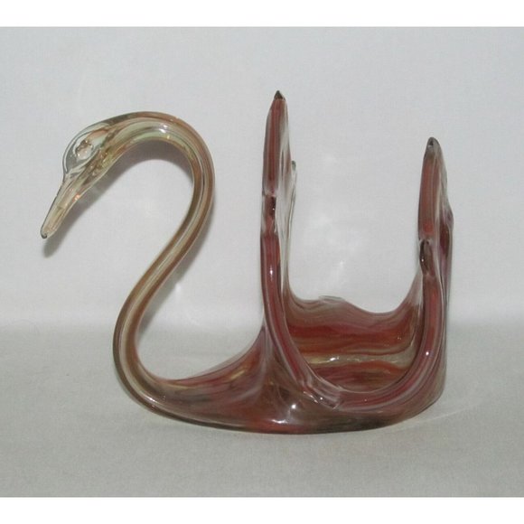 Sooner Glass Co. MCM Marbleized Orange and Clear Medium Glass Swan Napkin Holder - Picture 2 of 2